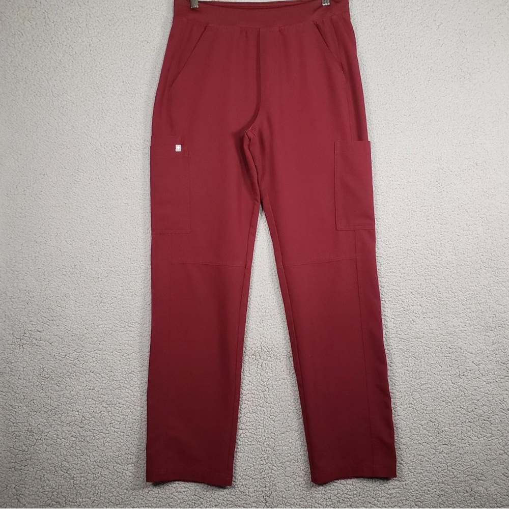 Figs Kade Cargo Scrub Pants Womens Medium Red Burgundy Pull On